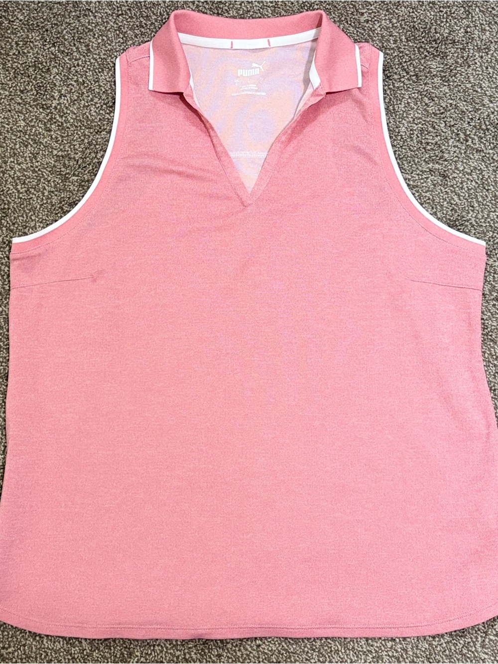 Puma Pink Sleeveless Polo Tank Top with White Trim